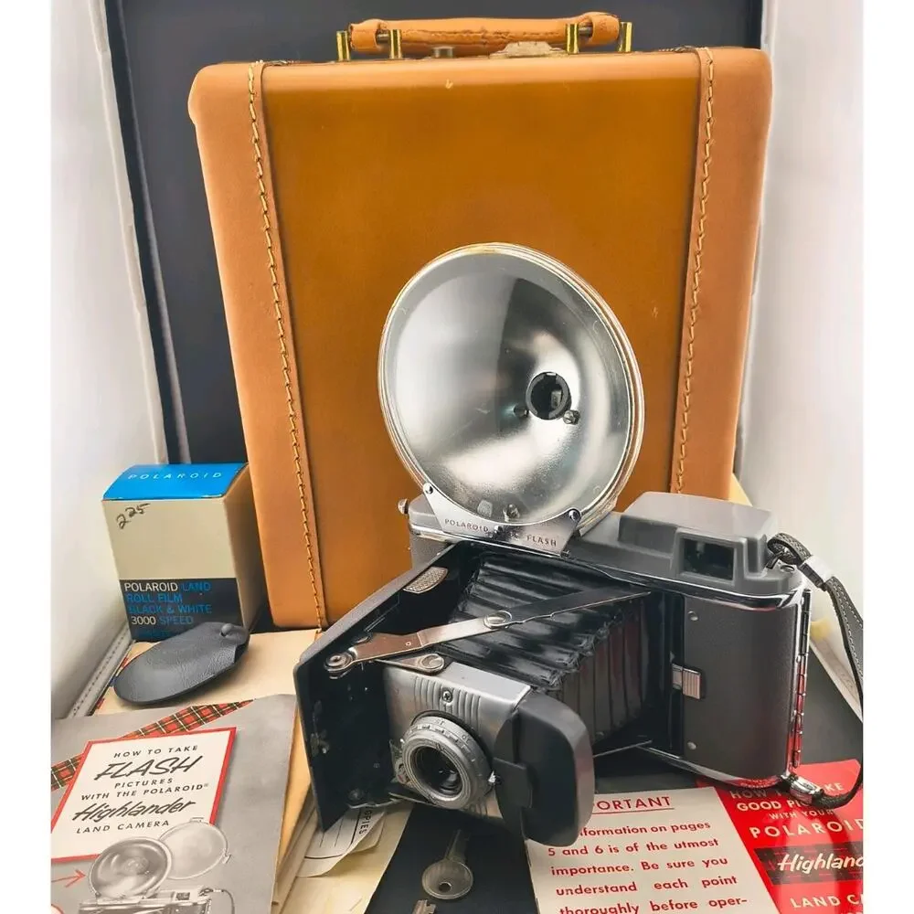 1950s Polaroid Highlander Model 80 Land Camera Outfit w/ Case, Flash, Manuals
